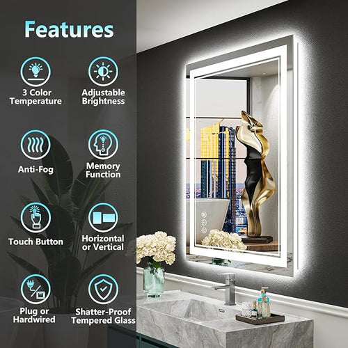 20x28 LED Bathroom Mirror with Lights, Backlit and Front Lit Anti-Fog Lighted - Image 2