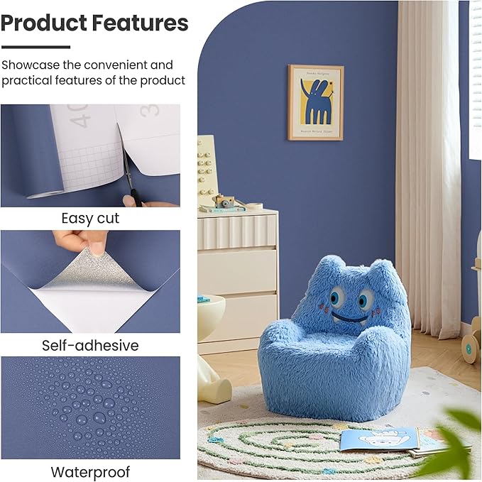 practicalWs Blue Peel and Stick Wallpaper 15.7" x 393.7" Blue Contact Paper - Image 5