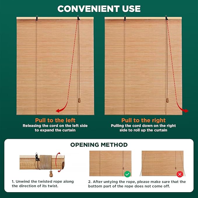 Bamboo Blinds for Interior Windows Easy to Install Bamboo Shades for Indoor - Image 5