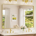 TETOTE 60 x 40 Inch Brushed Gold Frame Mirror, Brass Bathroom Vanity Mirror by TETOTE