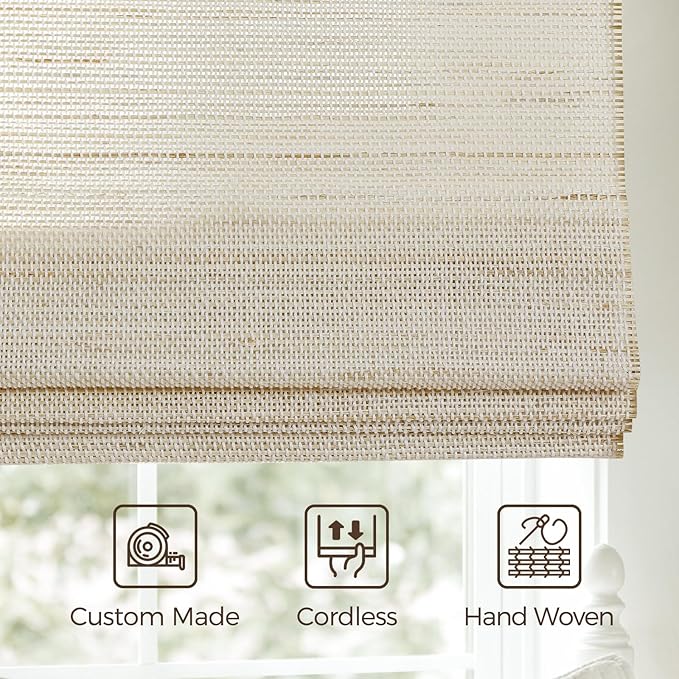TWOPAGES Woven Bamboo Cordless Roman Shades, Custom No Drill or Motorized Blinds - Image 4
