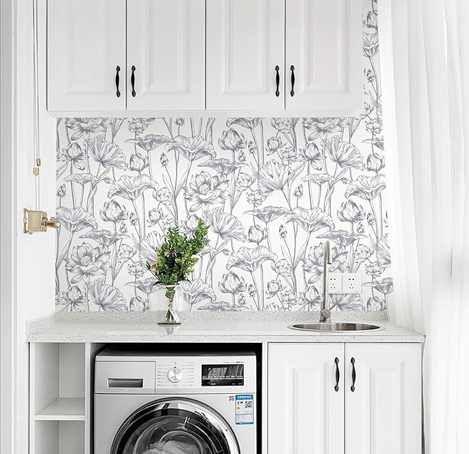 Timeet Floral Peel and Stick Wallpaper 16" x 197" White and Purple Wallpaper - Image 5