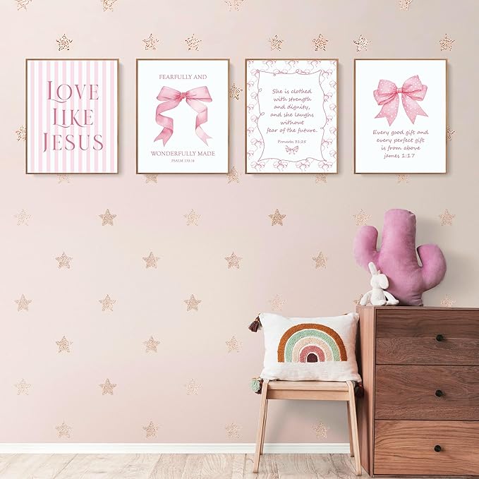 LARTSFRO Coquette Pink Bow Jesus Wall Art Decor Posters, Light Pink Bow - Image 3