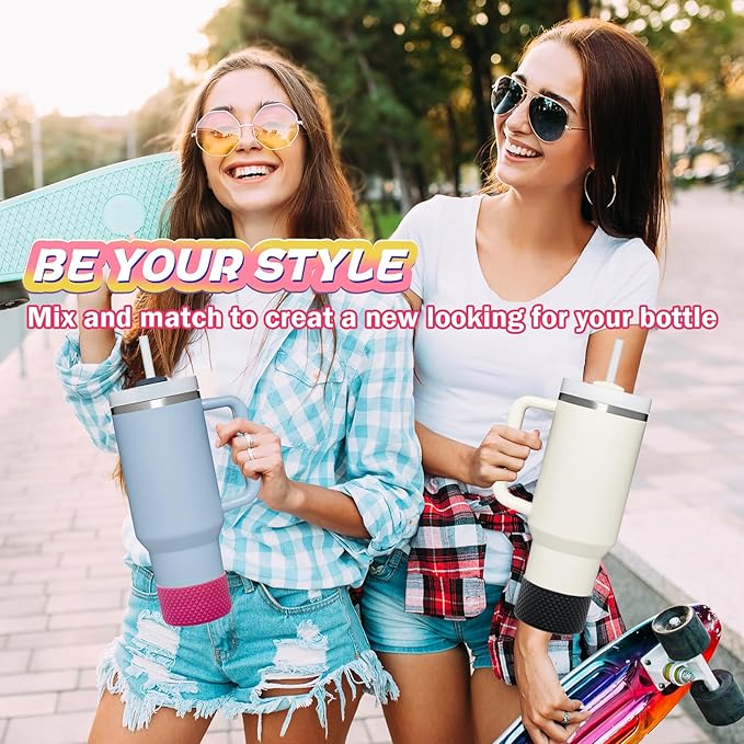 2 Pcs Tumbler Bottom Protector Boot for Stanley Quencher Adventure 40oz & Stanley IceFlow 20oz 30oz and Compatible with Hydro Flask 12oz 21oz 24oz Stealth Landing ((Diomond Snapper/black)