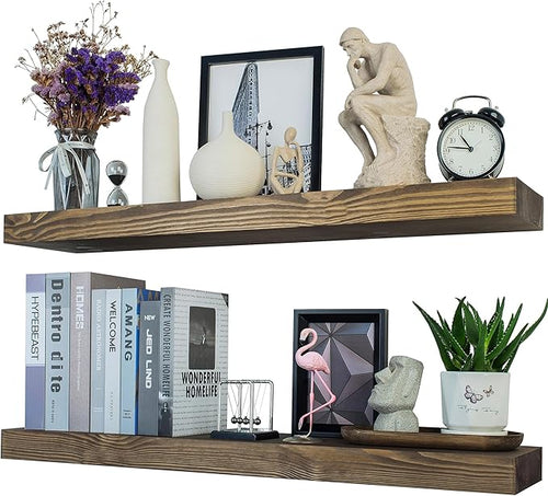 36 Inch Floating Shelves, 8-Inch Deep High-End Solid Wood Long Floating Shelves by xwne