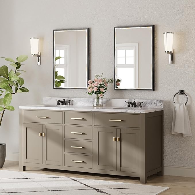 Black Framed Mirror for Bathroom, 24x36 Inch Black Rectangle Beveled Bathroom - Image 6