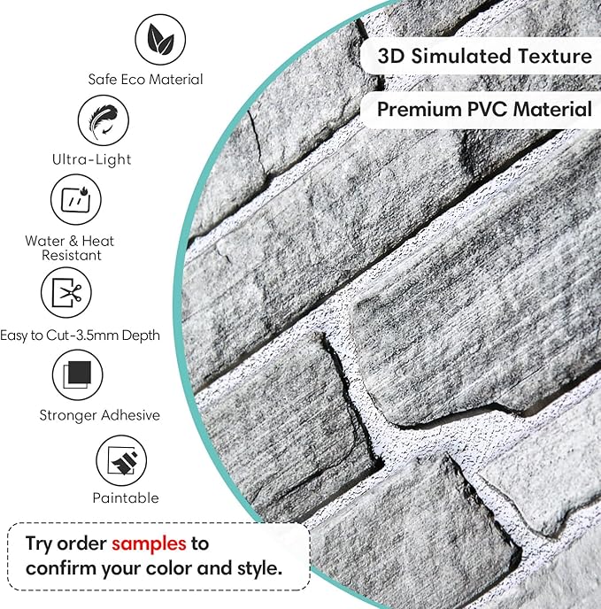 Commomy 12pcs Faux Stone 3D Wall Panels Peel and Stick - Image 3