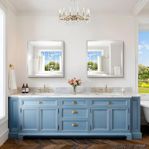 30 x 30 Silver Bathroom Mirror, Brushed Silver Square Mirror - Image 2