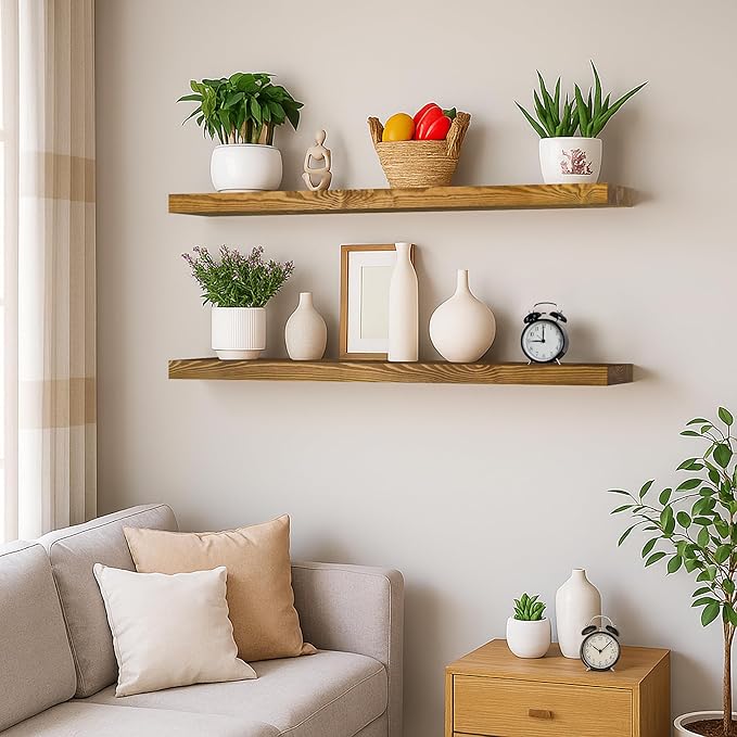 BGMG Wood Floating Shelves for Wall 36 inch Set of 2, Rustic Wooden Wall Mount - Image 2
