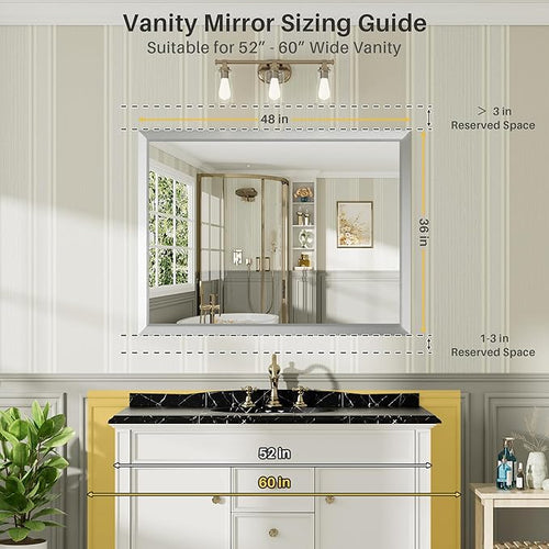 48x36 Inch Brushed Silver Bathroom Mirror - Image 2