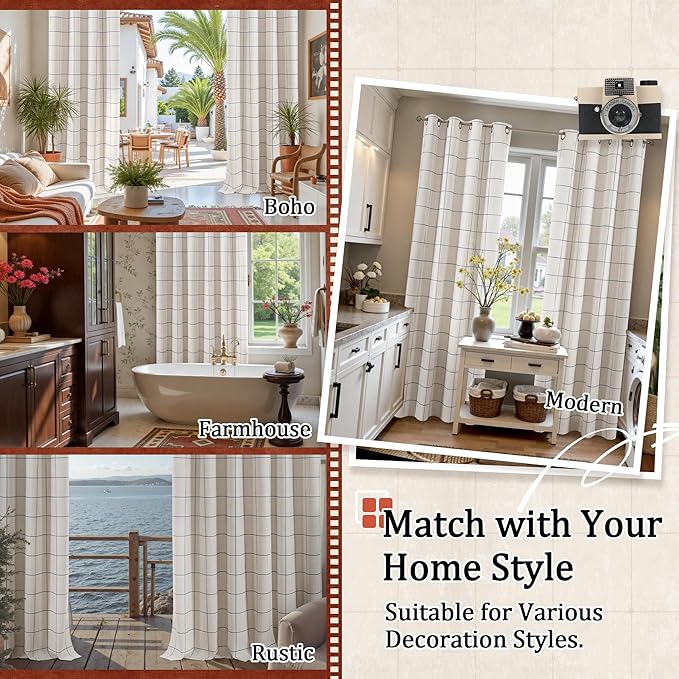 Lajode Navy Blue Plaid Patterned Curtains Thermal Insulated - Image 8