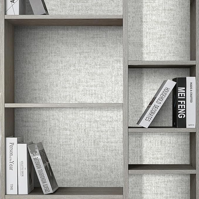 Grey Grasscloth Peel and Stick Wallpaper, Vintage Textured Contact Paper 15.75" - Image 8