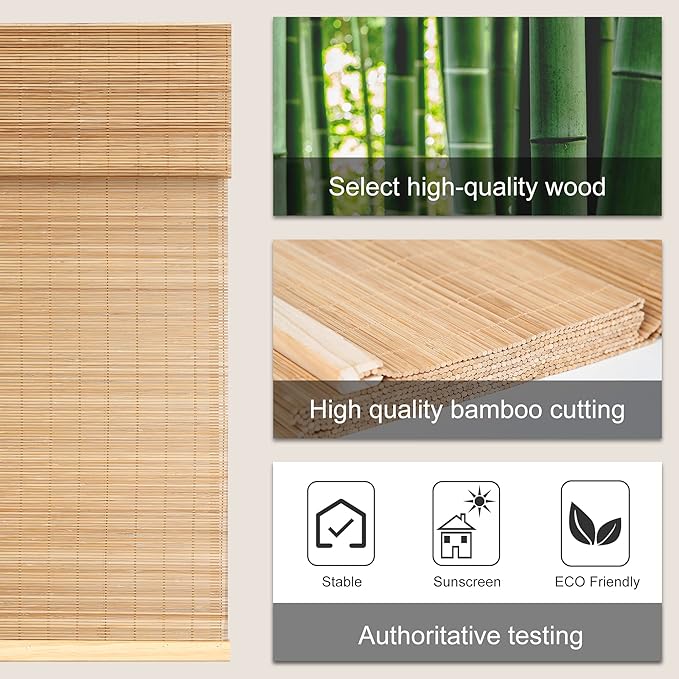LazBlinds Cordless Bamboo Roman Shades, Light Filtering Window Treatment - Image 3