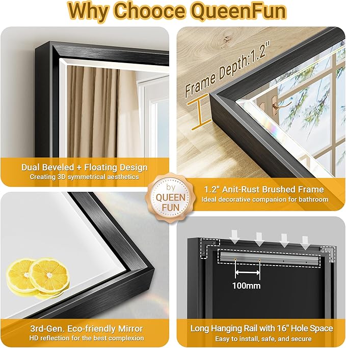 Black Framed Mirror for Bathroom 36x36 Inch Square Beveled Bathroom Mirror - Image 8