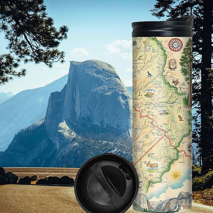 Xplorer Maps Yosemite National Park Map 16 Oz Travel Drinkware with Spill-Resistant Lid - Stainless Steel Vacuum Insulated Coffee Tumbler