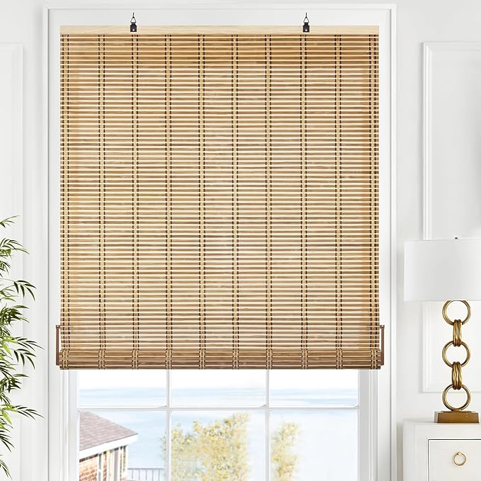 LazBlinds Cordless Bamboo Blinds, Natural Light Filtering Roll Up Shades by LazBlinds