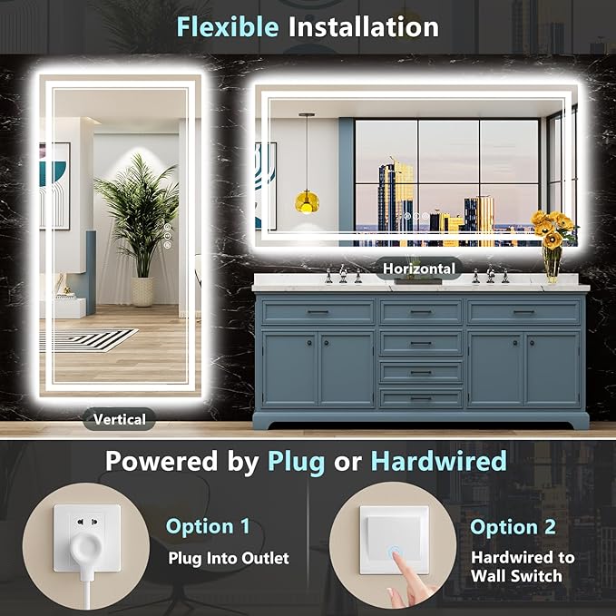 84x40 LED Bathroom Mirror with Lights, Backlit and Front Lit Anti-Fog Lighted - Image 7