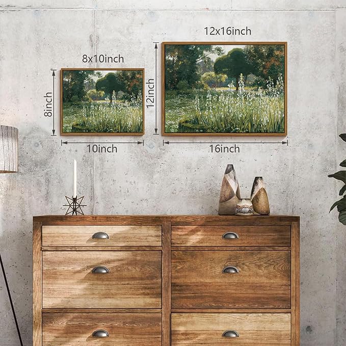 OIQArtOIQ Vintage Framed Wall Art Garden Landscape Canvas Art Prints Rustic - Image 2