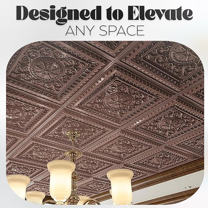 Art3d 12-Pack PVC Drop Ceiling Tiles, 2ft x 2ft, Rose Copper - Image 5