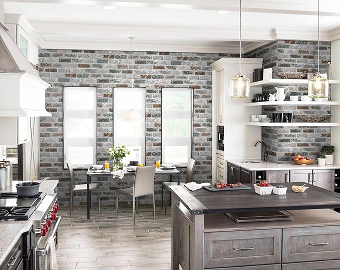 Guvana 17.3"×118" Brick Wallpaper Red/Blue/Grey Brick Peel and Stick Wallpaper - Image 2