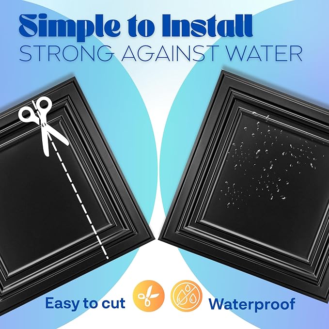 Art3d 12-Pack PVC Drop Ceiling Tiles, 2ft x 2ft, Matte Black - Image 4