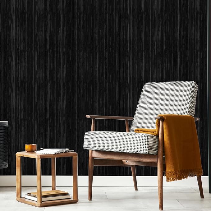 Black Grasscloth Peel and Stick Wallpaper Texture Contact Paper A Set of 15.7" - Image 2