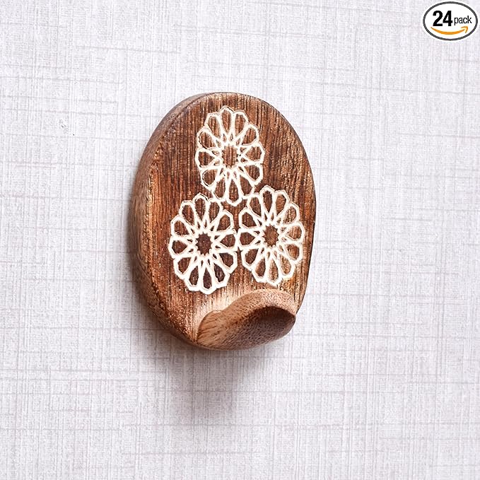 IndianShelf 6 Lb- 24 Pieces Decorative Wood Adhesive Wall Hooks–Boho Peel and by IndianShelf