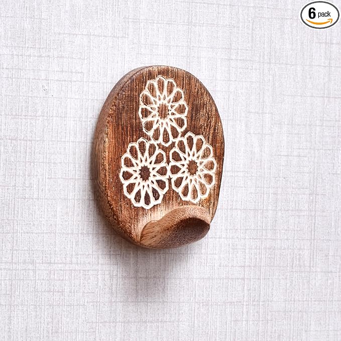 Indian Shelf 6 Lb- 6 Pieces Decorative Wood Adhesive Wall Hooks–Boho Peel and by IndianShelf