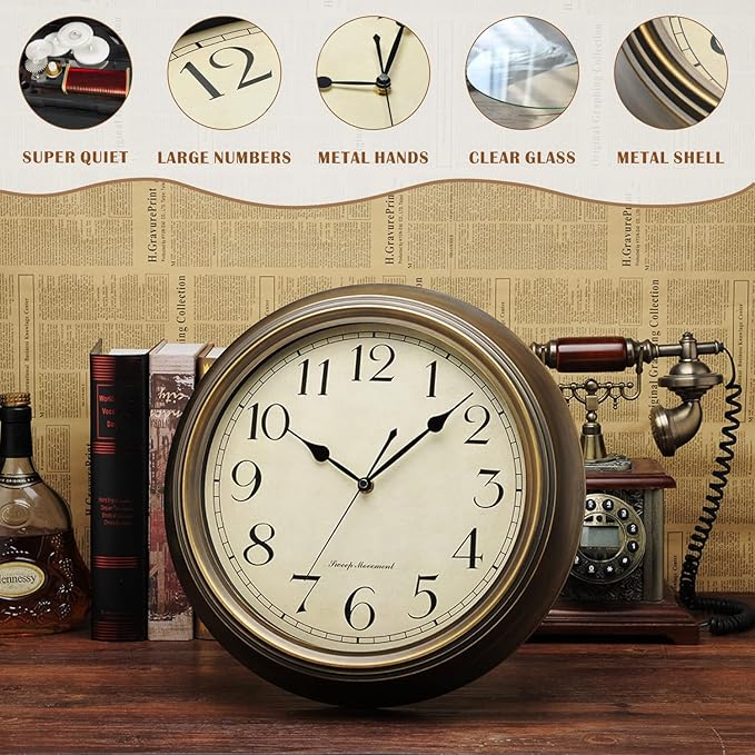 Plumeet Metal Wall Clock, Arabic Numerals, Battery Operated - Image 3