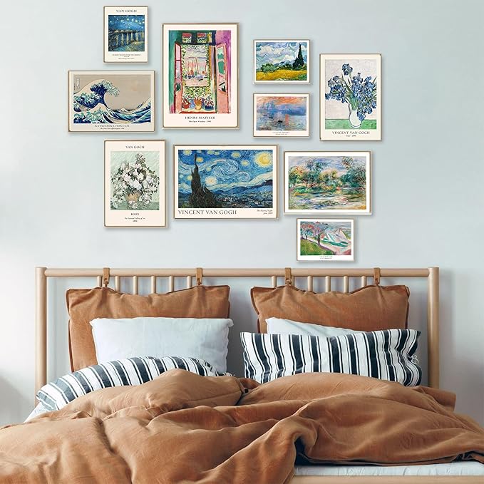 Vintage Eclectic Wall Decor Set of 9, Abstract Eclectic Prints Matisse Van Gogh - Image 2