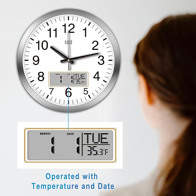 HITO 14 Inch Silent Wall Clock Battery Operated - Image 3