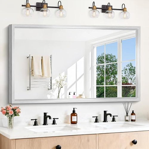 30x55 Silver Bathroom Mirror, Brushed Silver Rectangular Mirror by WelcometoCIVENO