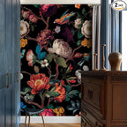 Zeeko Floral Wallpaper Black Peel and Stick Wall Mural Canvas Fabric Vintage by Zeeko