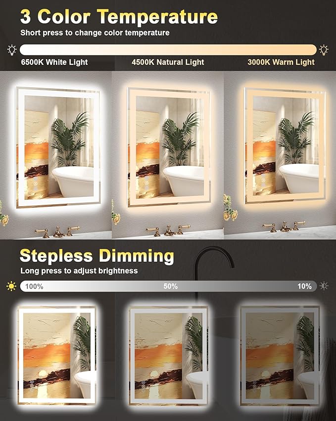 24x36 LED Bathroom Mirror with Lights, Super Bright Front & Backlit Vanity - Image 2