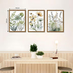 Wood Framed Sage Green Botanical Wall Art Set of 3, Boho Floral Canvas Wall - Image 3