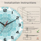 Teal Mandala Flower Wall Clock, Silent Non-Ticking, Battery Operated, Wooden - Image 4