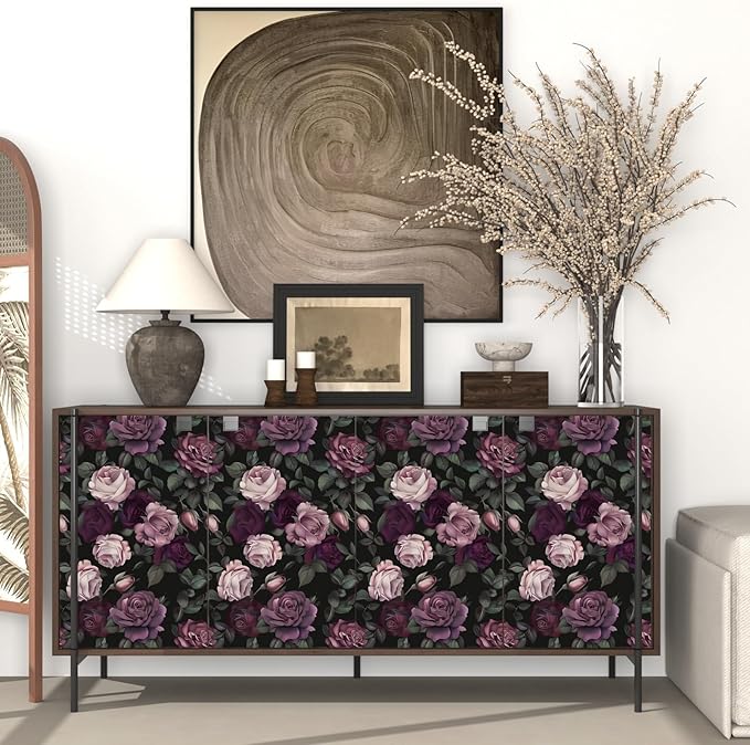 Purple Pink Rose Wallpaper Peel and Stick Vintage Floral Contact Paper 17.5in - Image 7