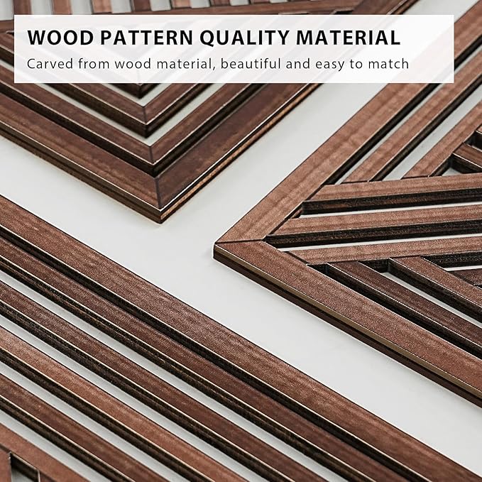 VIYYIEA Boho Solid Wood Carved Wall Art Set of 3, Geometric Minimalist Wooden - Image 3