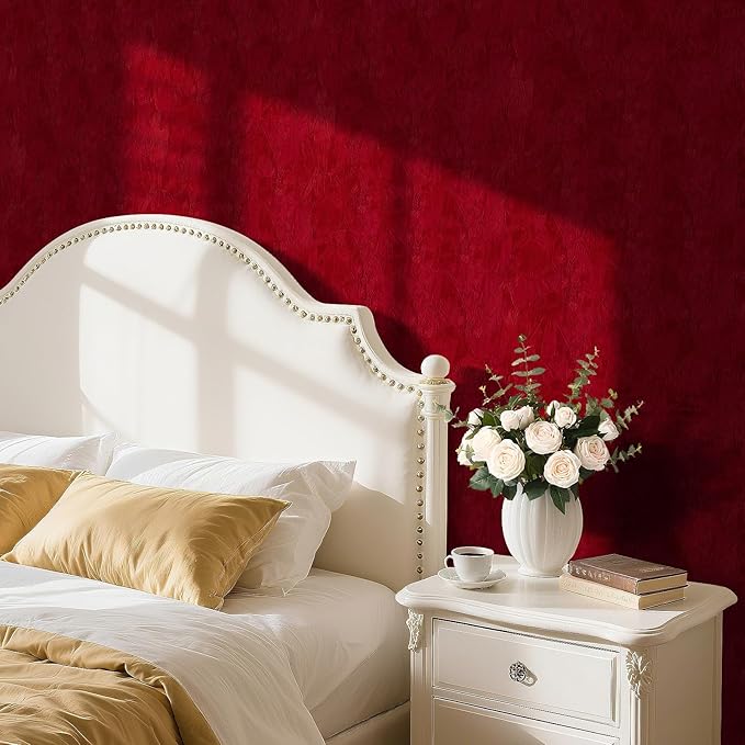 17.7"x317" Burgundy Suede Wallpaper Self Adhesive Velvet Flocking Liner Soft - Image 3