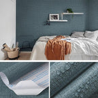 Guvana Grasscloth Peel and Stick Wallpaper Blue Textured Contact Paper Modern - Image 2
