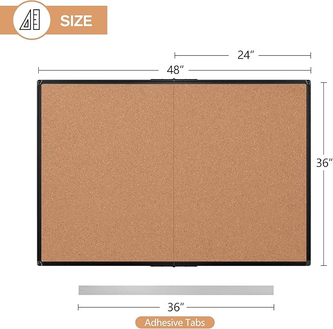 Cork Board Bulletin Board 36 x 48, Foldable Notice Pin Board - Image 3