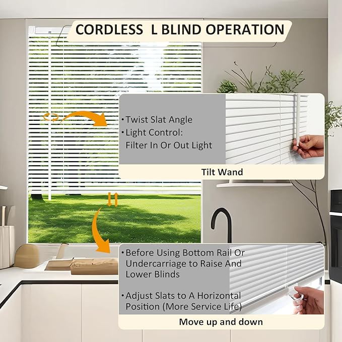 Cordless Vinyl Mini L Blinds 42" W x 48" H, Light Filtering, Arrive 1/2 Inch - Image 3