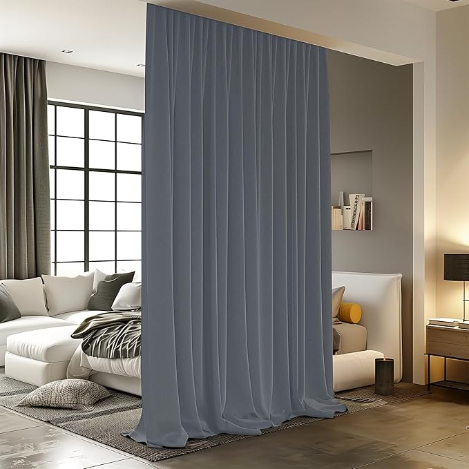 Room Divider Curtains for Ceiling Track Rod, 15 ft Wide x 8 ft Tall, Dark Grey by RoomDarkning