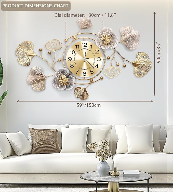 Clocks for Living Room, Large Wall Clock, 3D Silent Wall Clock, Retro Metal - Image 2