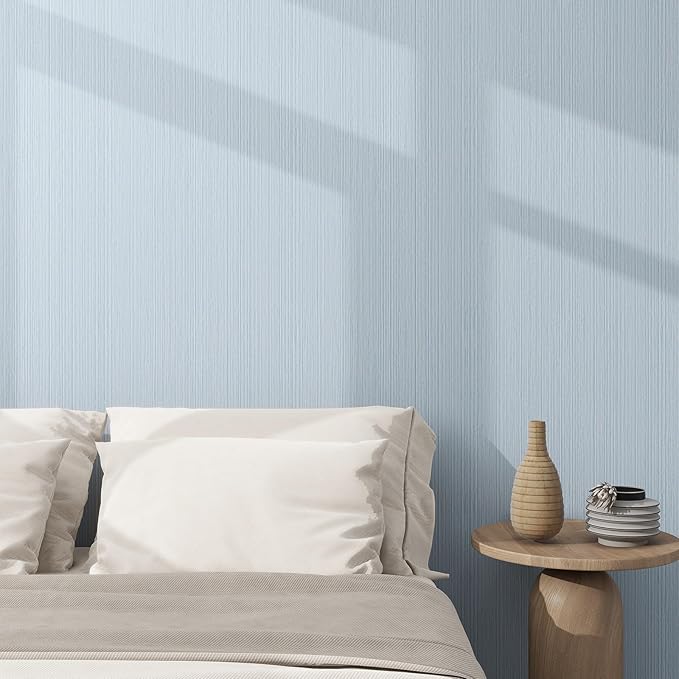 Grasscloth Textured Wallpaper Light Blue Peel and Stick 24inX393in Fabric Wall - Image 2