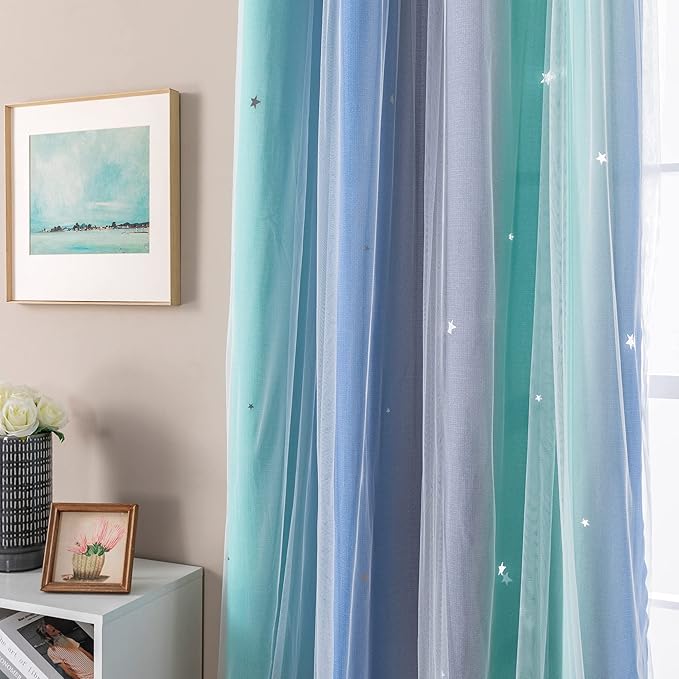 XiDi Curtains for Bedroom Decor, Rainbow BluGrenGrey-34-90 - Image 3