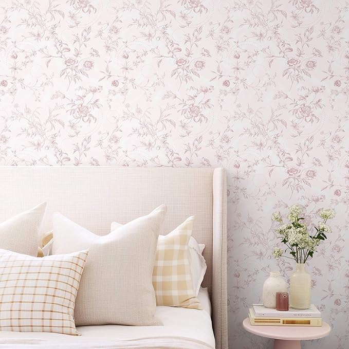 Ismoon Floral Peel and Stick Wallpaper Pink Stick on Wall Paper Vintage French - Image 2