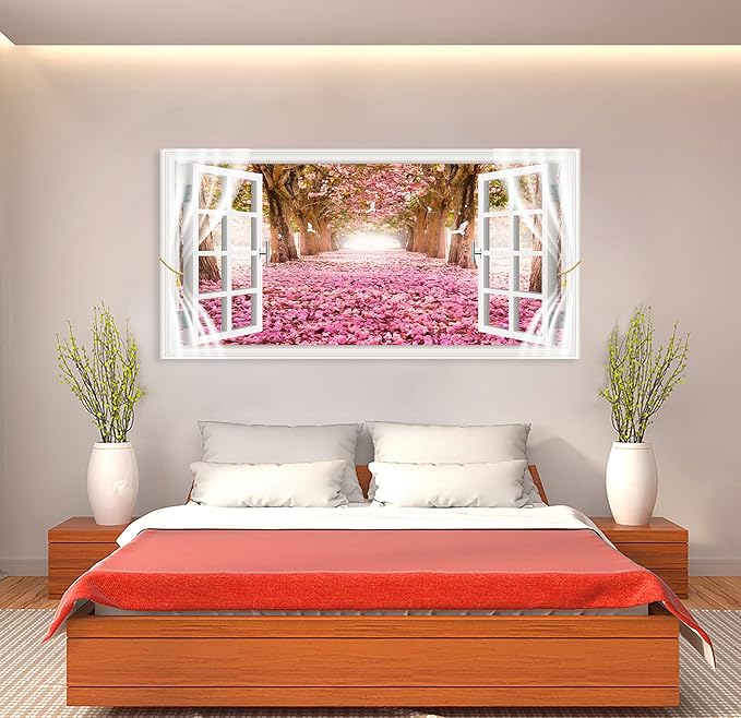 AH40162 Wall Art CanvasTrees and Pink Rose Paintings Printed Pictures Stretched - Image 6
