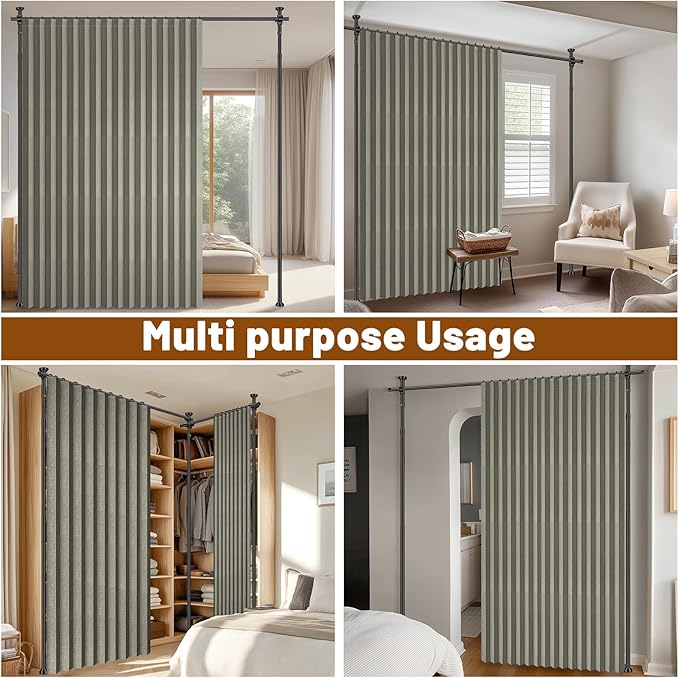 100% Blackout Room Divider Curtains Sets Grey W100 x L96 in 2 Panels No Drill - Image 7