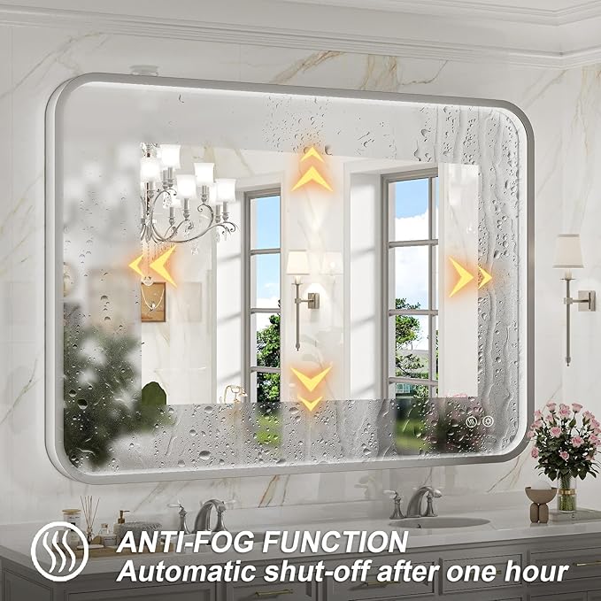 40x30 Inch LED Mirror for Bathroom, Brushed Sliver Metal Frame Lighted Vanity - Image 4